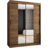 OMARA Z DRSNIMI VRATI IN OGLEDALOM 200/150/62 2-vratna - črna/rjava, umetna masa/les (150/200/62cm)