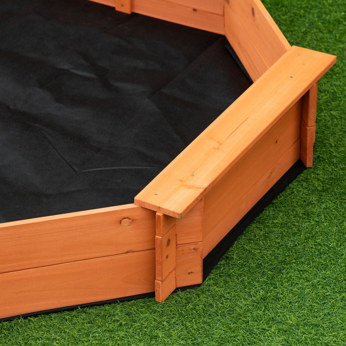 SANDKASTEN DE-18744 achteckig mit 4 Bänken & Abdeckung Orange - Orange, Holzwerkstoff (139.5/139.5/21.5cm) - ComfortXL