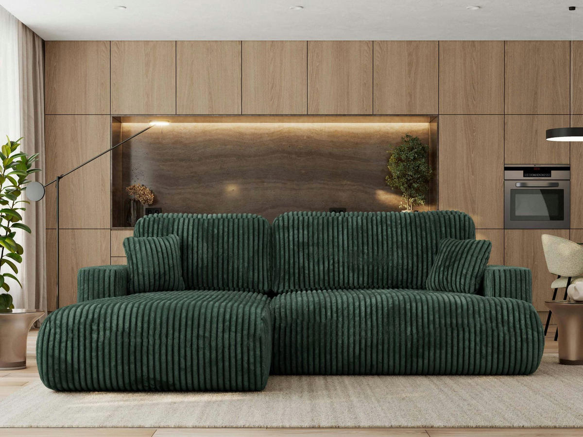 ECKSOFA OVO L Grün Cord - Links Seite - Schwarz/Grün, Kunststoff/Textil (271/195cm) - MKS