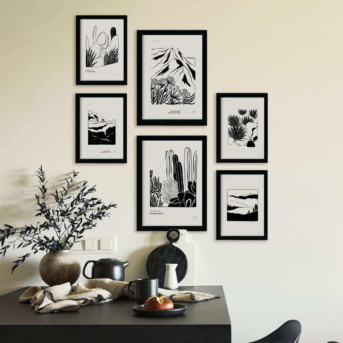 POSTER Set Mit 6 In Schwarzer Tinte Ecken A3 & A4 Rahmenlos - Klar, Papier (29/3cm) - Nacnic