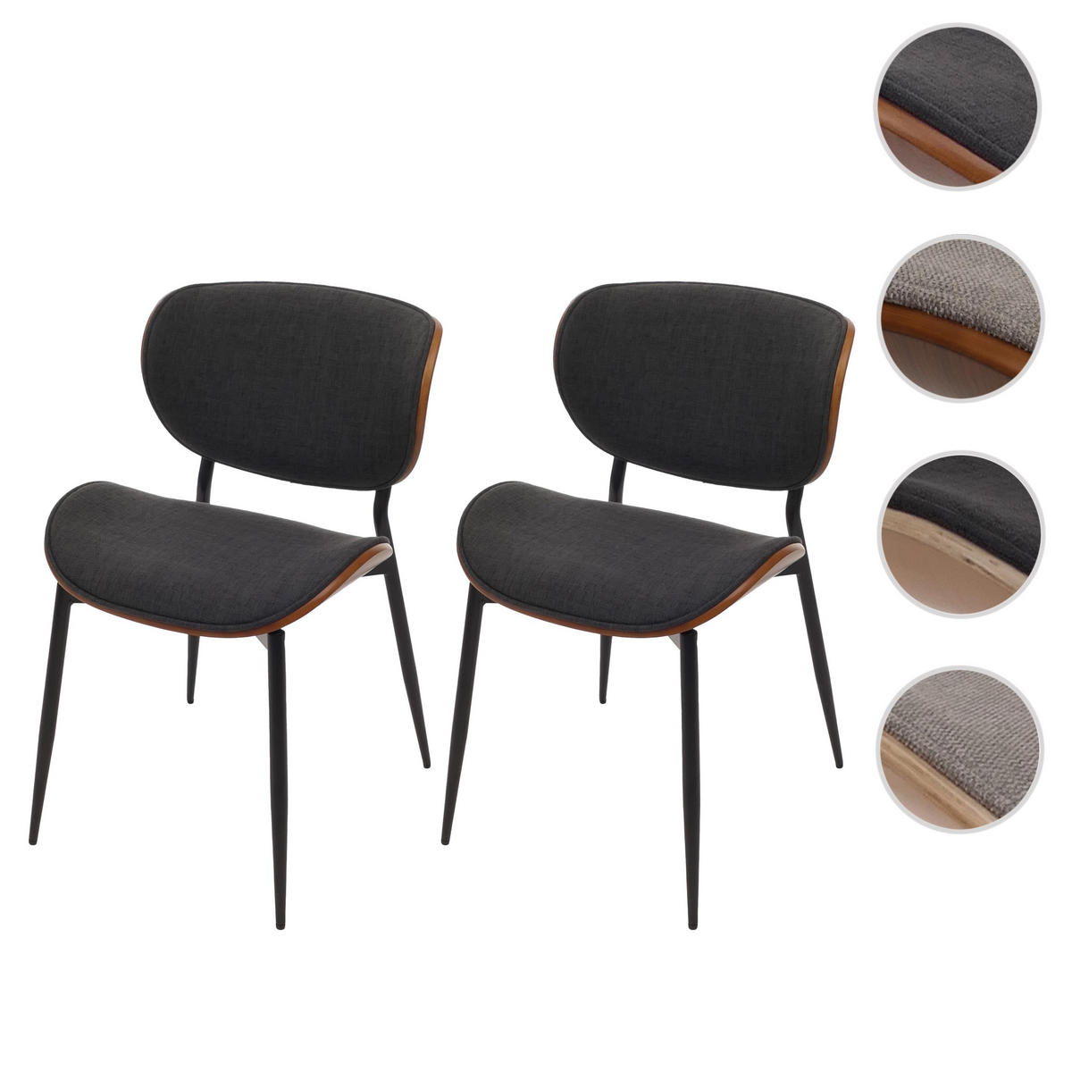 ESSZIMMERSTUHL Walnuss Dekor, Dunkelgrau - Dunkelgrau/Walnussfarben, Textil (51/80/55cm) - MCW