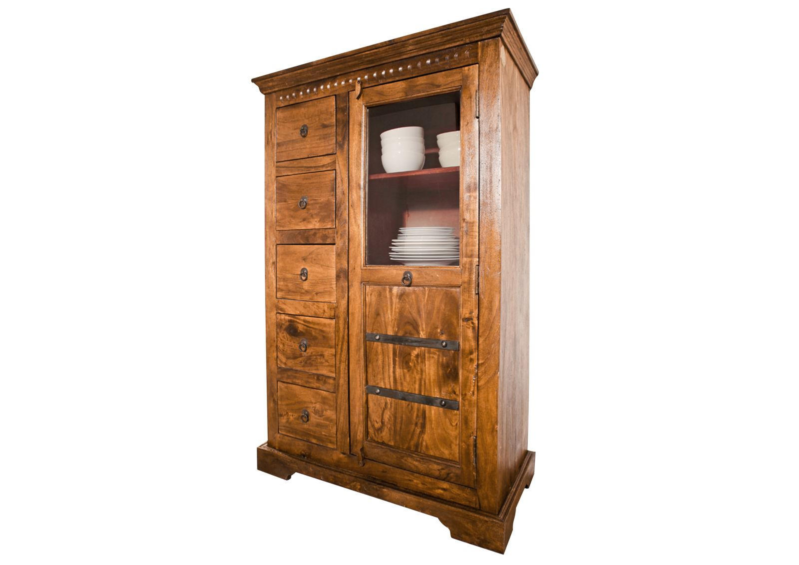 VITRINE Akazie 95x45x147 honig lackiert OXFORD #0417 - Braun, Holz (95/147/45cm) - Massivmoebel24