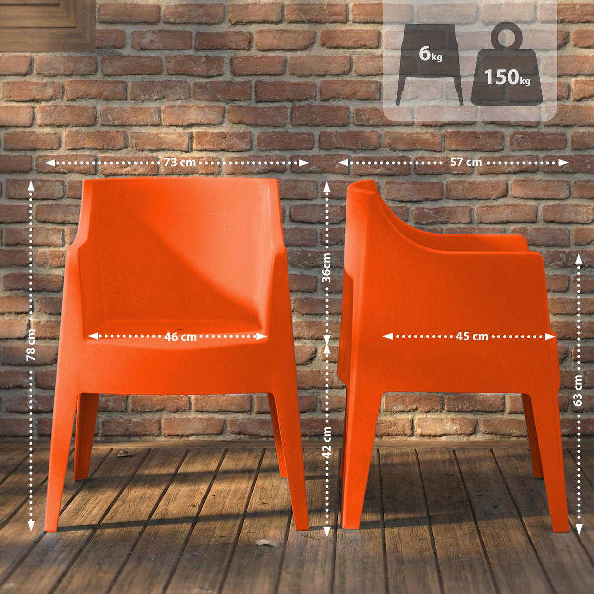 GARTENSTUHL 4er Set Kunststoff Orange - Orange, Kunststoff (73/78/57cm) - CLP