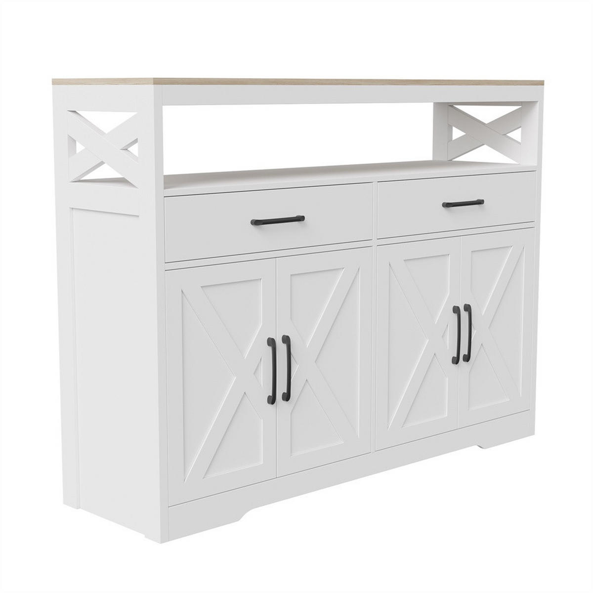 SIDEBOARD mit 2 Schubladen und 2 Türen - moderne skandinavische Optik und schwarze Griffe - Weiß und Natur - Weiß, Holzwerkstoff (140/105/40cm) - DELFA