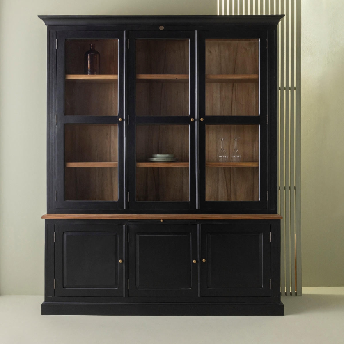 VITRINE aus massiver Akazie 206/239/50 cm - Schwarz, Naturmaterialen (50/239/54cm) - Signature