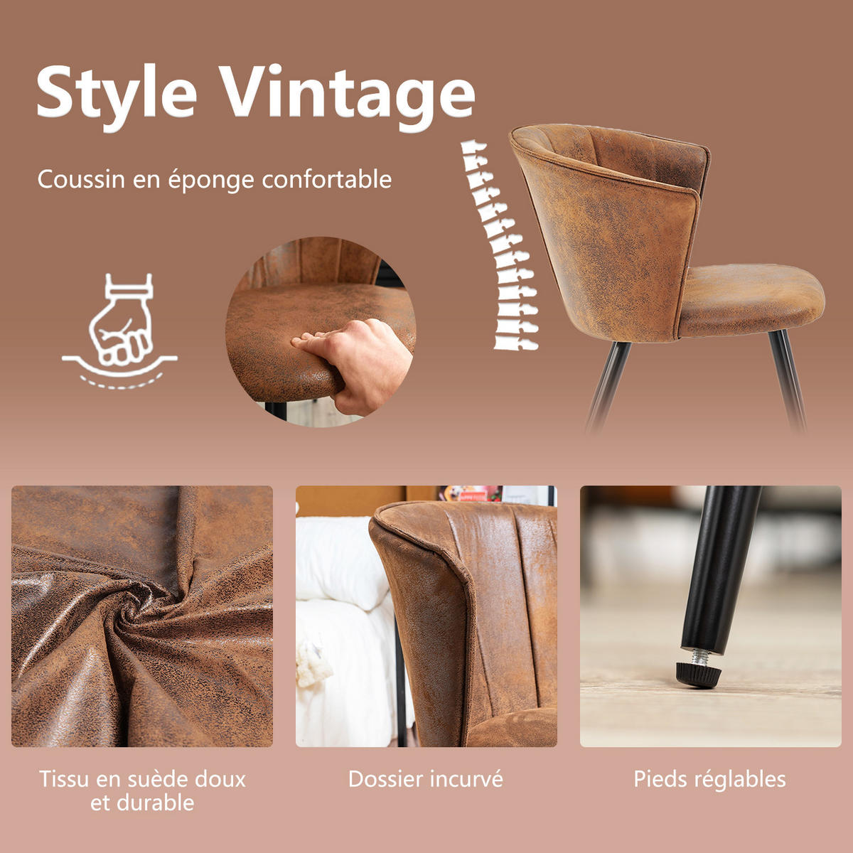 ESSZIMMERSTUHL in Vintage Brown - Braun, Textil (44/83/51cm) - Meubles Cosy