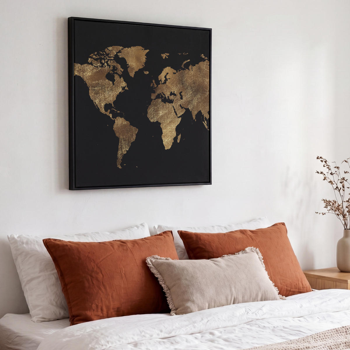 LEINWAND Bilder mit Rahmen - Weltkarte - Gold - Luxus - Erde - Schwarz - 50x50 - Goldfarben, Textil (50/50cm) - MuchoWow