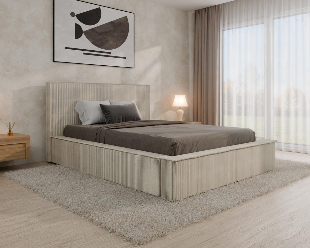 POLSTERBETT SANA 140x200cm Elegantes Polsterbett für modernen Wohnstil , ohne matratze, beige - Beige, Holz (140/200cm) - Homesy