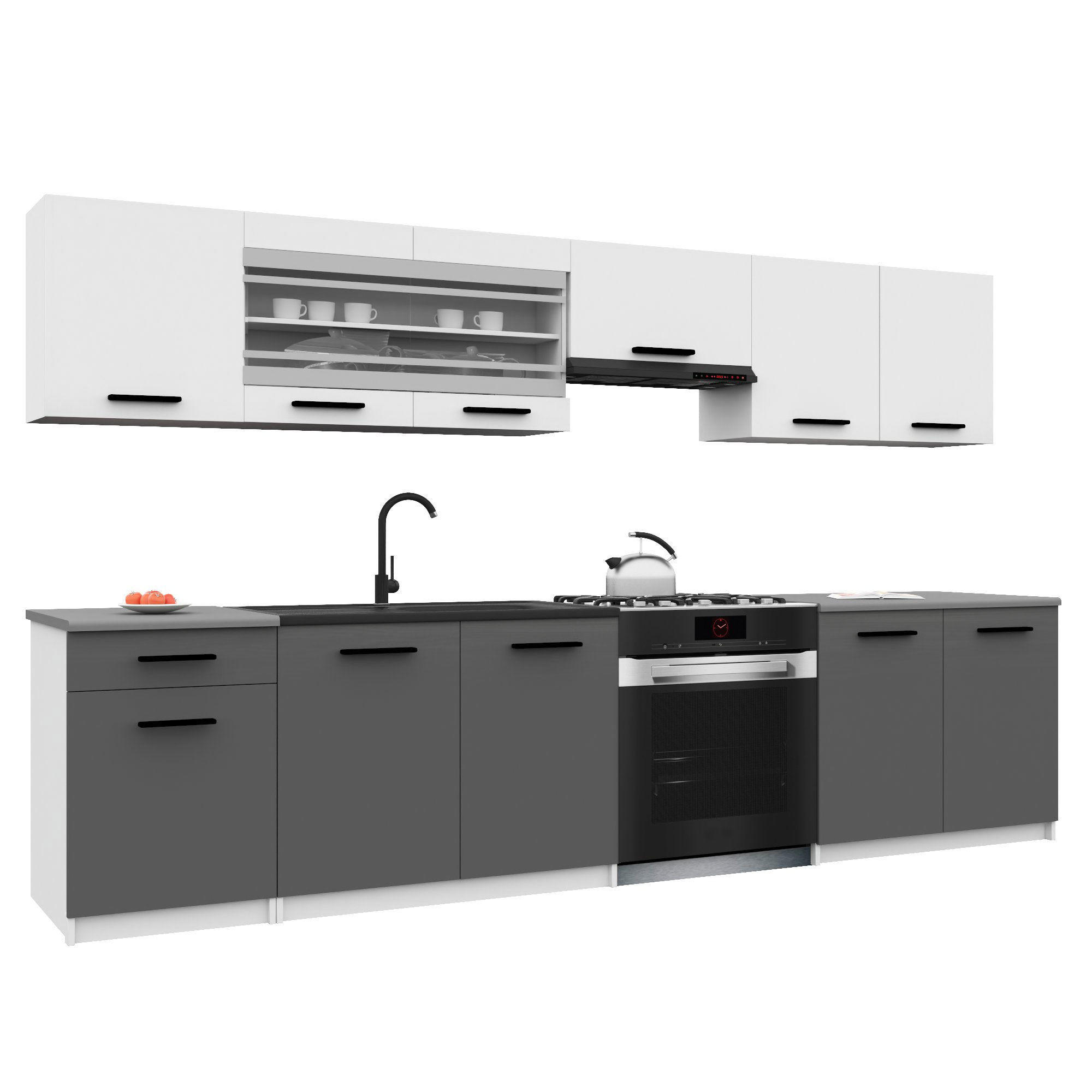 KÜCHENZEILE Italia 4 260 cm, mit Arbeitsplatten, Weiß-Grau Matt - Weiß/Grau, Holz (260/143/60cm) - B BELINI GROUP