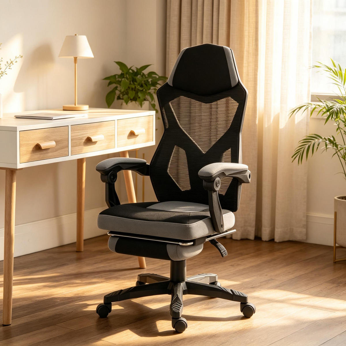 DREHSTUHL ergonomischer Gaming Bürostuhl mit Fußstütze bis 120 kg - Schwarz, Textil (58/112/63cm) - Gisaae