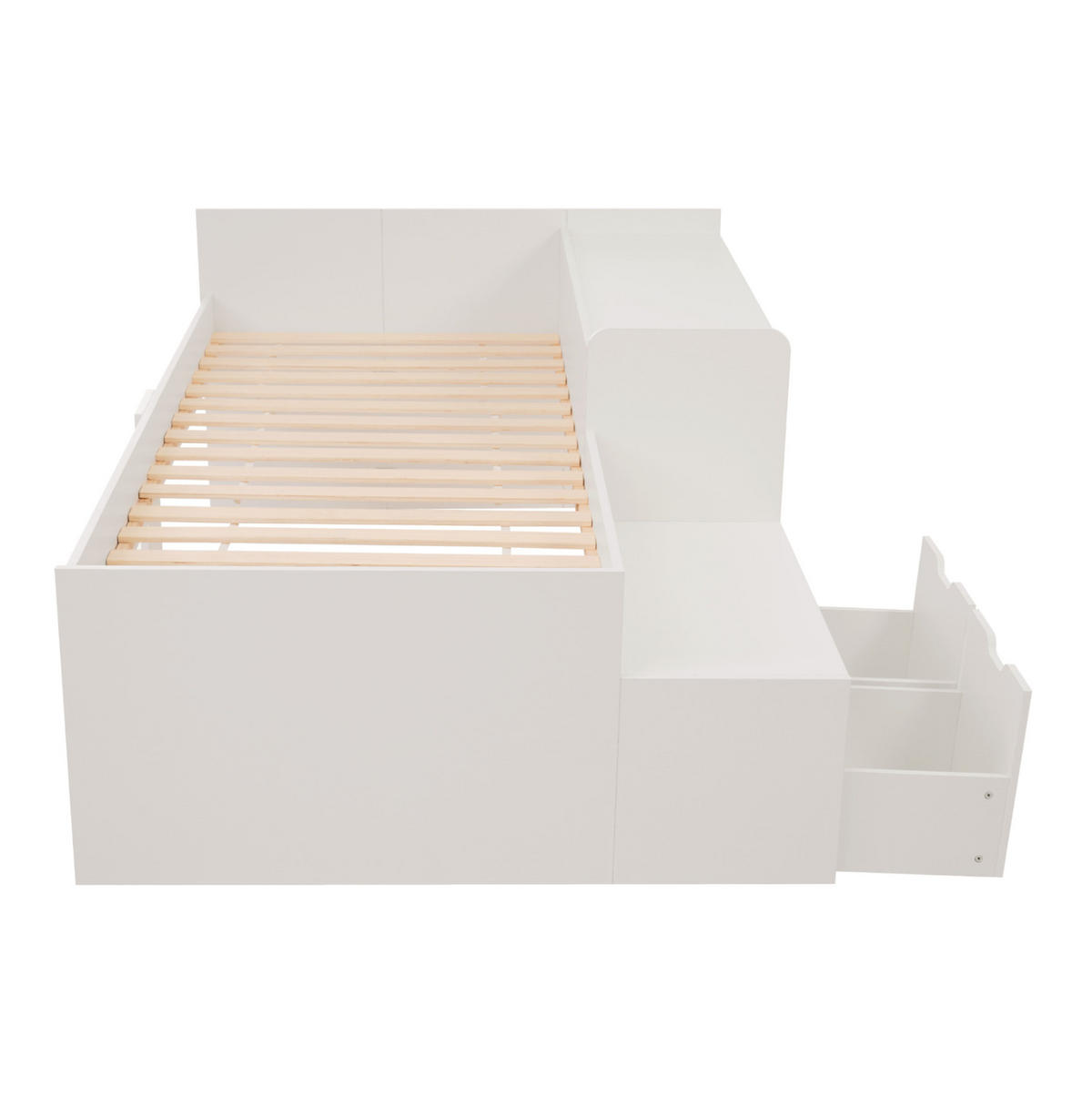 KINDERBETT 90/200 cm Weiß Multifunktionales Bett mit Schreibtisch und Stauraum - Weiß, Holzwerkstoff (90/200cm) - OKWISH