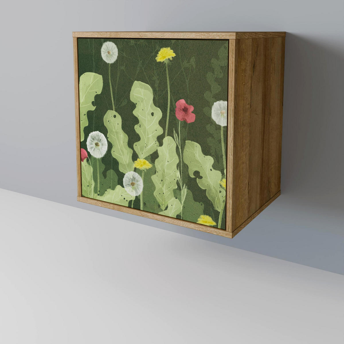 SIDEBOARD DANDELION AMUSE, Eichefarben, 57,5x42x72,5 cm, Schwarze Metallfüße - Eichefarben/Multicolor, Holzwerkstoff/Metall (57.5/72.5/42cm) - SpaceRebels
