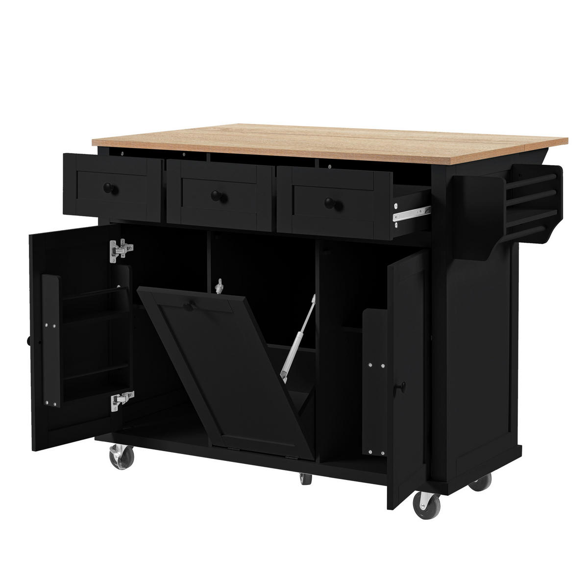 KÜCHENINSEL 112/92,7/46,2-76,2 cm Schwarz/Natur aus MDF mit ausziehbarer Arbeitsplatte - Schwarz, Holzwerkstoff (46.2/92.7/131.2cm) - OKMYHOME
