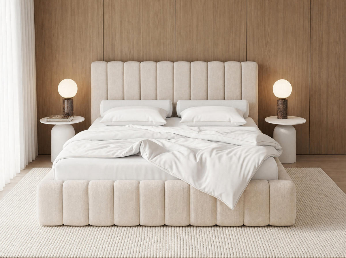 POLSTERBETT Corto Beige 180/200 cm Struktur Stoff mit Bettkasten und Matratze - Beige, Textil/Metall (180/200cm) - wonello