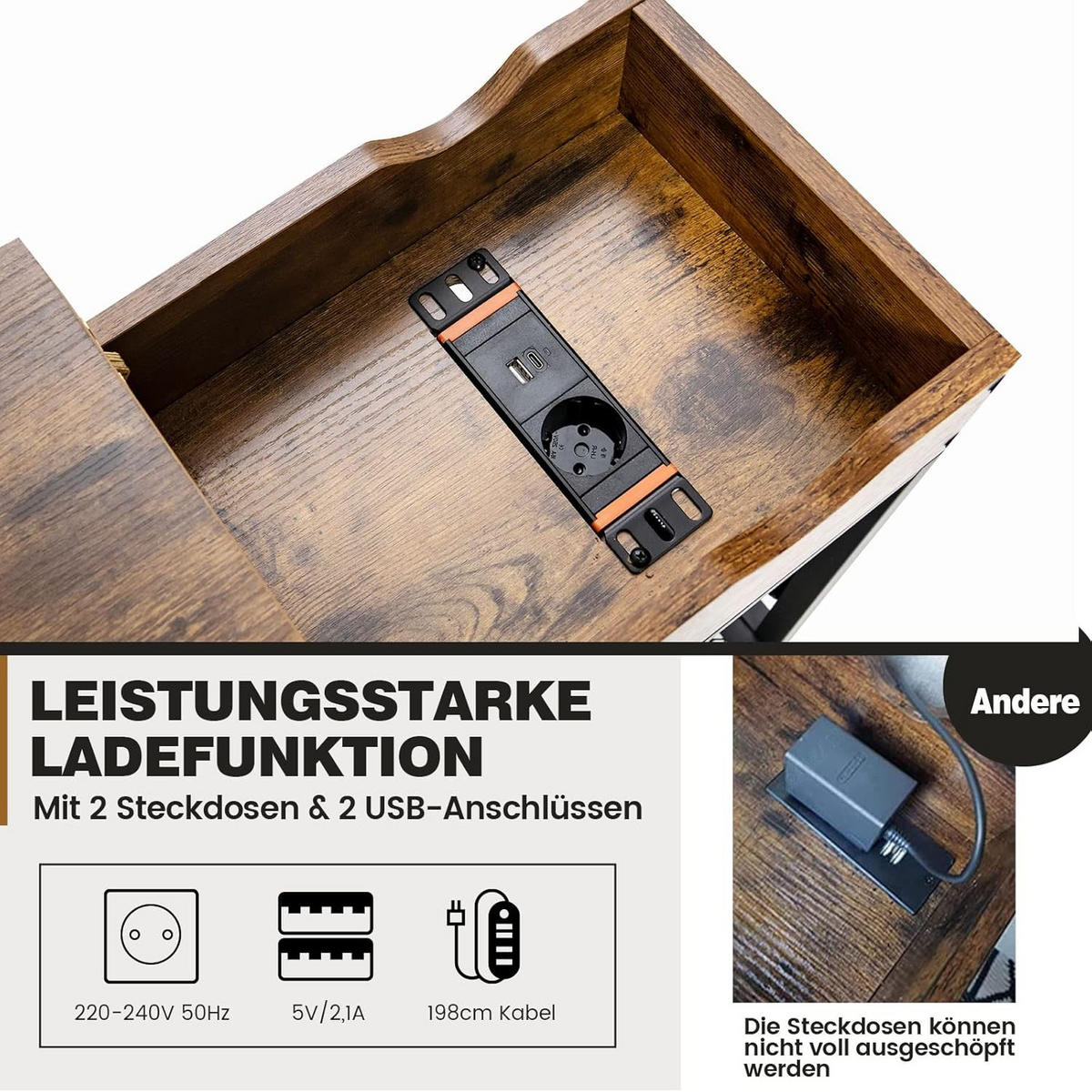 BEISTELLTISCH 59cm Braun - Braun, Holz (60/30/59cm) - COSTWAY
