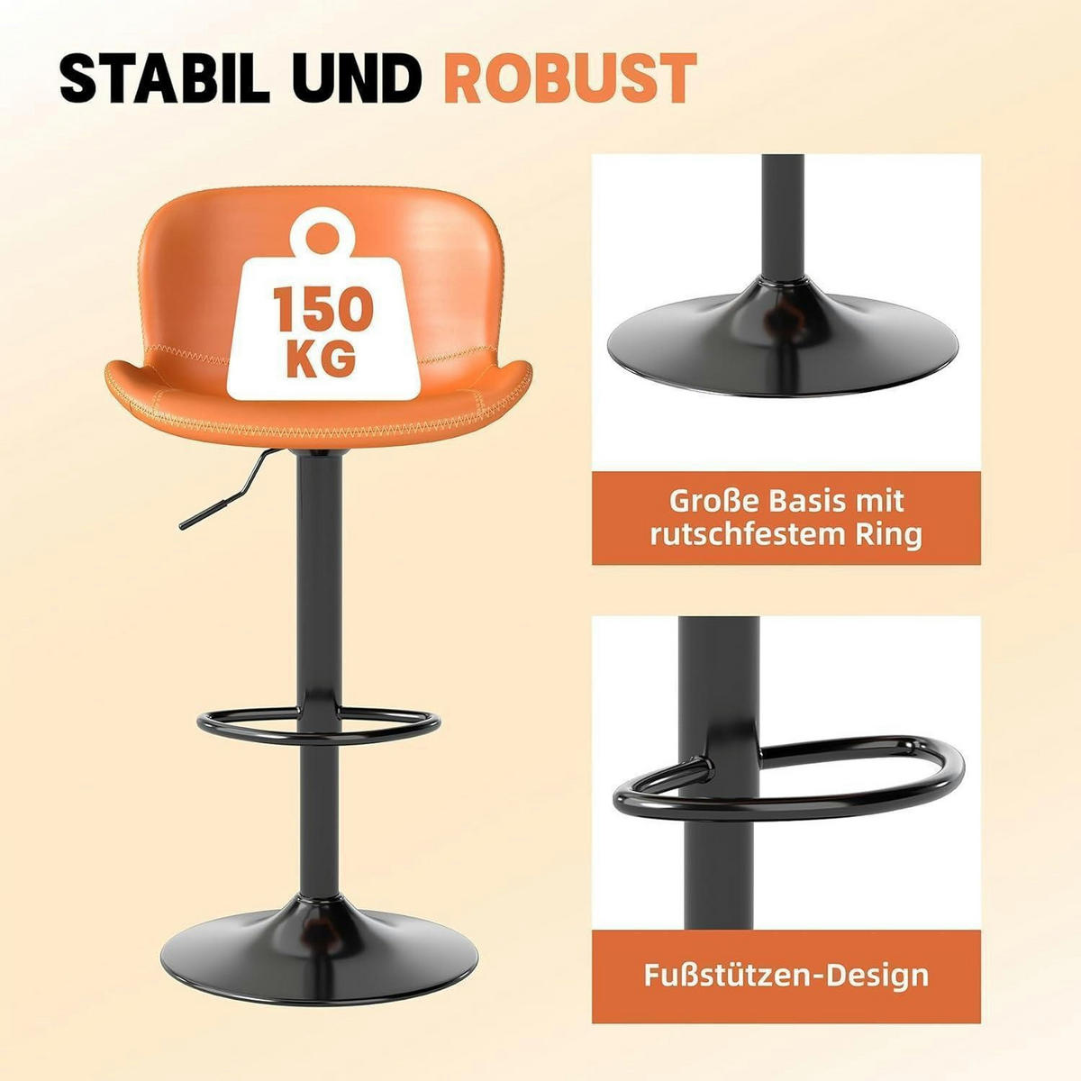 BARHOCKER 4er Set Höhenverstellbar Kunstleder Orange - Orange, Kunststoff (45/100/38cm)