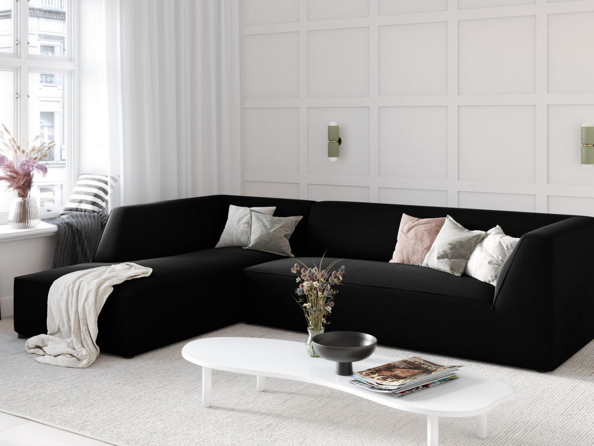 ECKSOFA links Ruby aus Samt schwarz 4 Sitzplätze - Schwarz, Textil (180/273cm) - Micadoni