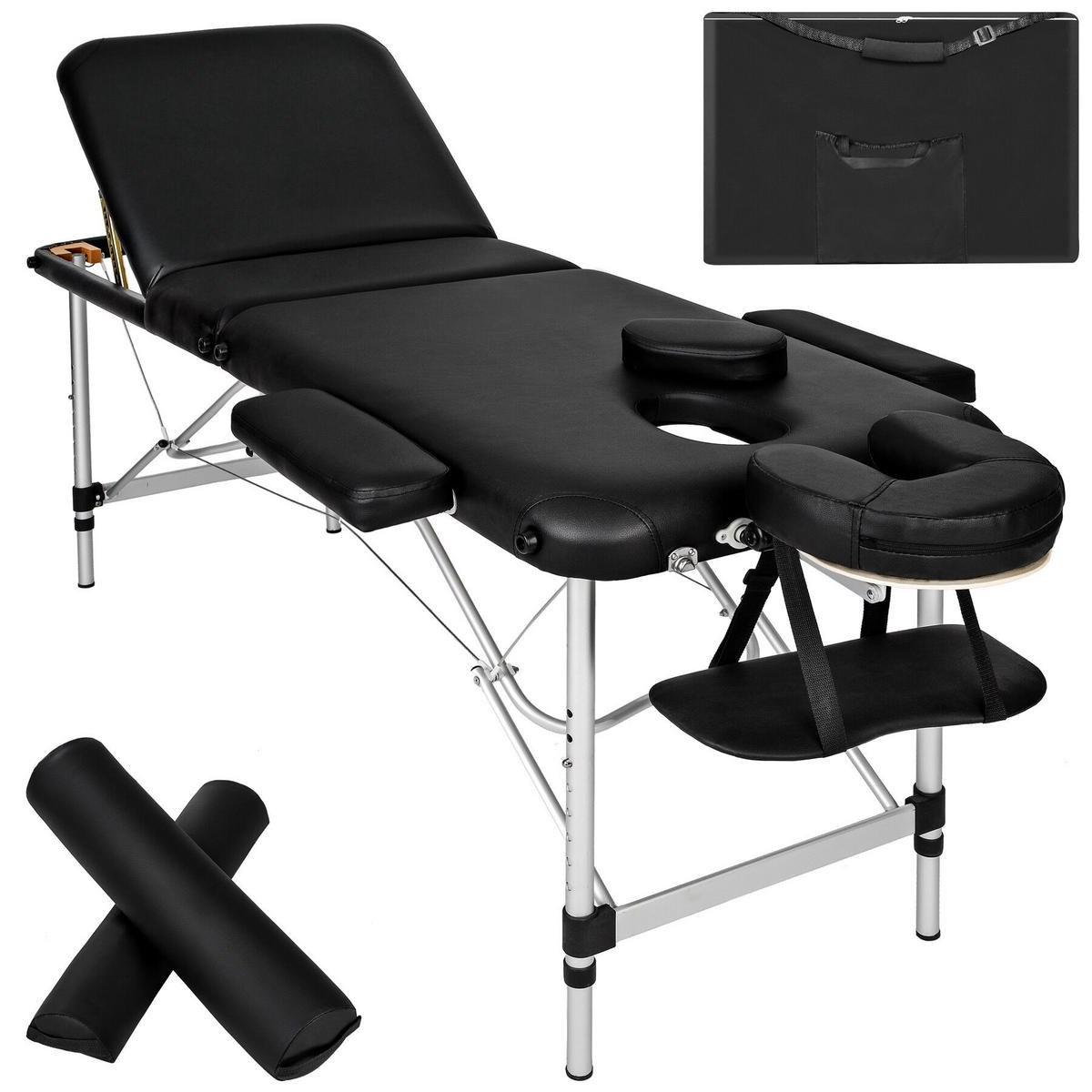 MASSAGELIEGE 3 Zonen, 210 x 95 x 89 cm,schwarz - Schwarz, Metall (95/89/210cm) - tectake