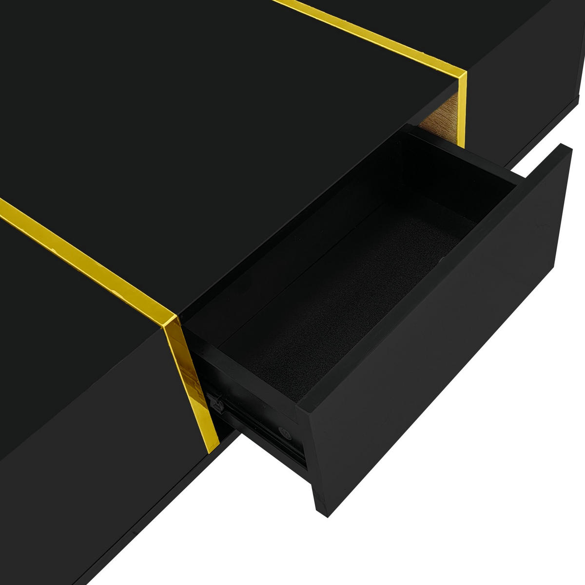 KONFERENČNÍ stolek 100/60/41,5 cm černý z MDF se 2 zásuvkami a vysokým leskem - černá, kompozitní dřevo (100/60/41.5cm) - OKWISH