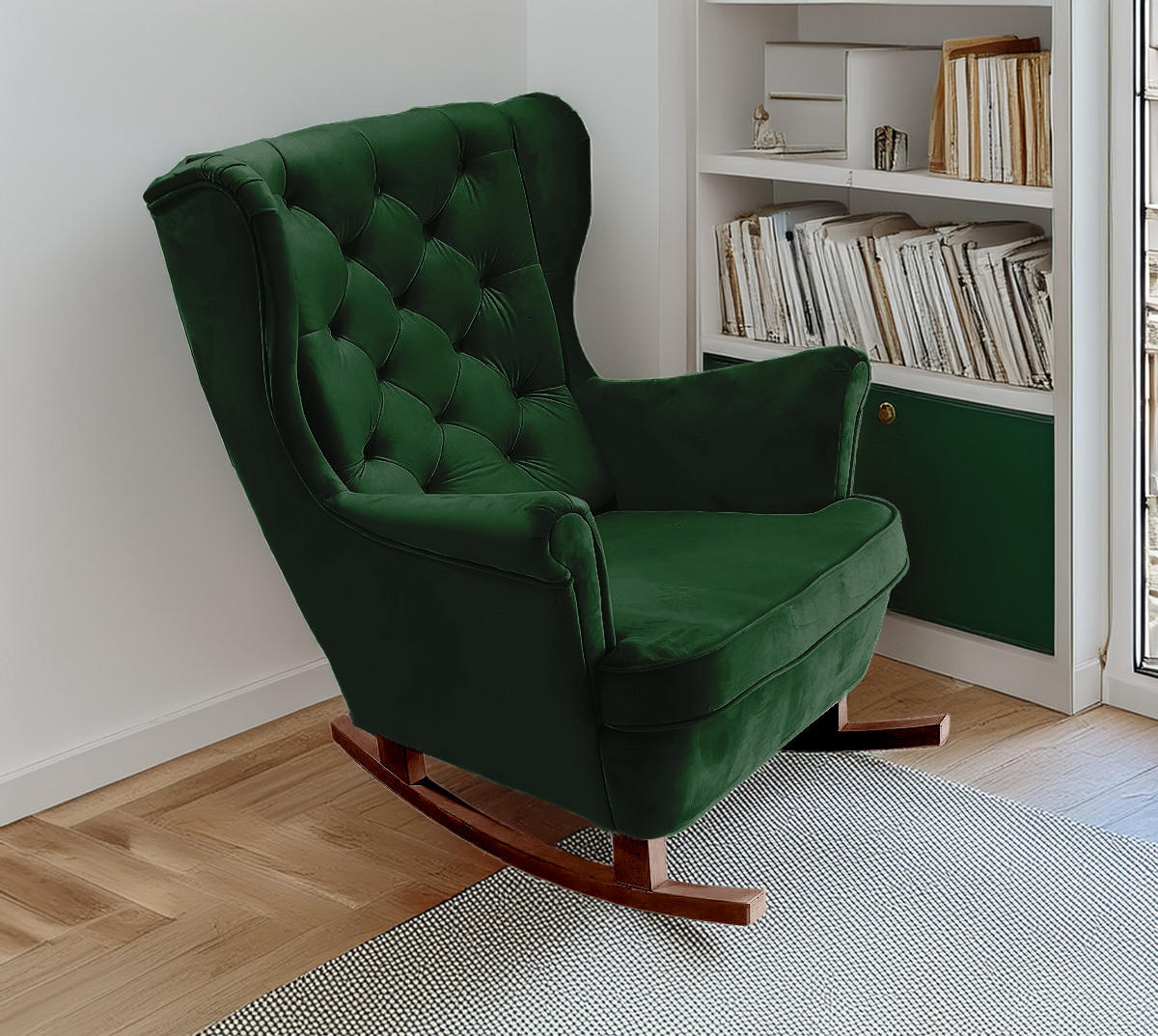 SCHAUKELSESSEL mit gepolstertem Sitz und Armlehnen, 102x81x95 cm, Grün_29848 - Braun/Grün, Holz/Textil (81/102/95cm) - DomoHome