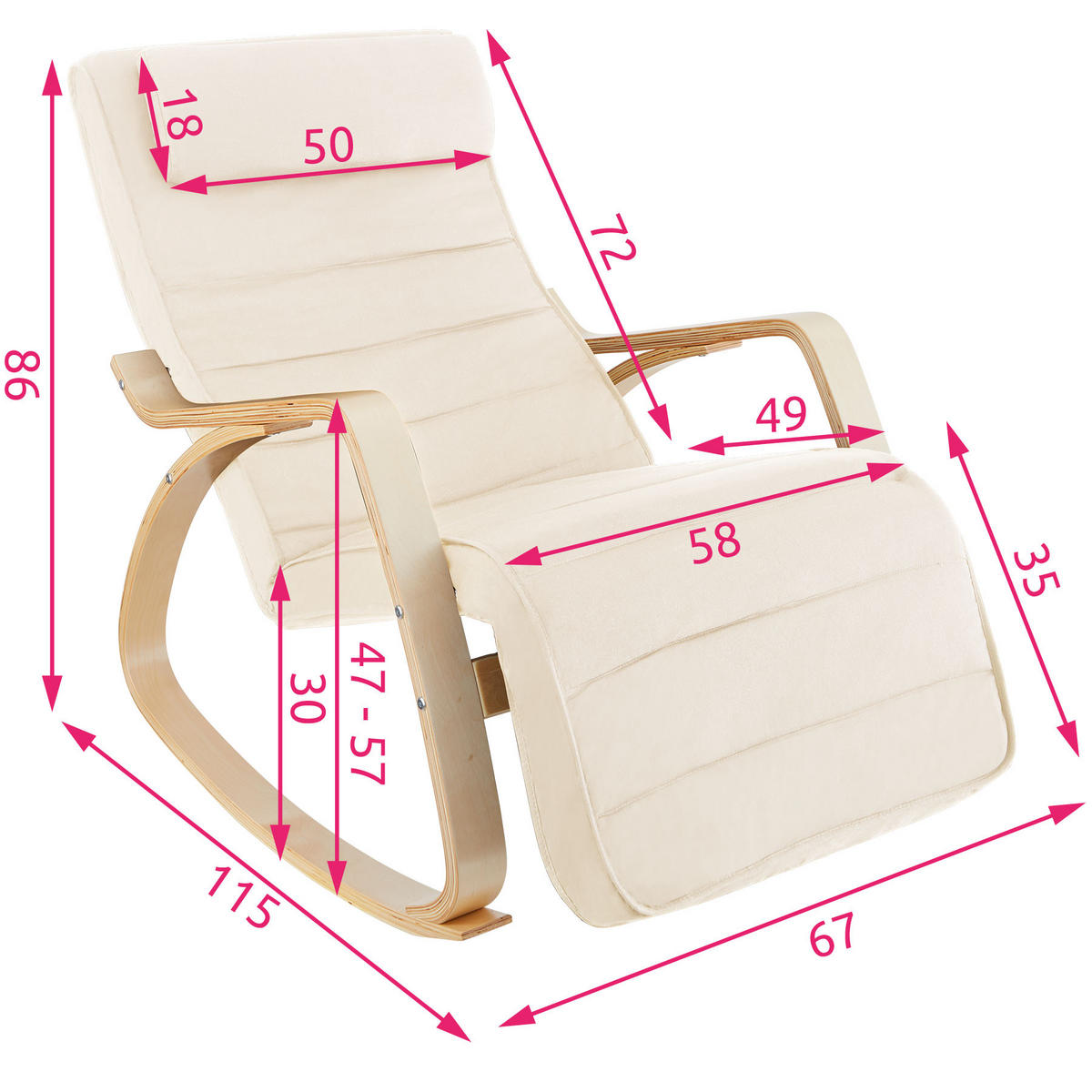 SCHAUKELSTUHL Onda,67 x 115 x 86 cm,beige - Beige, Holz (115/86/67cm) - tectake