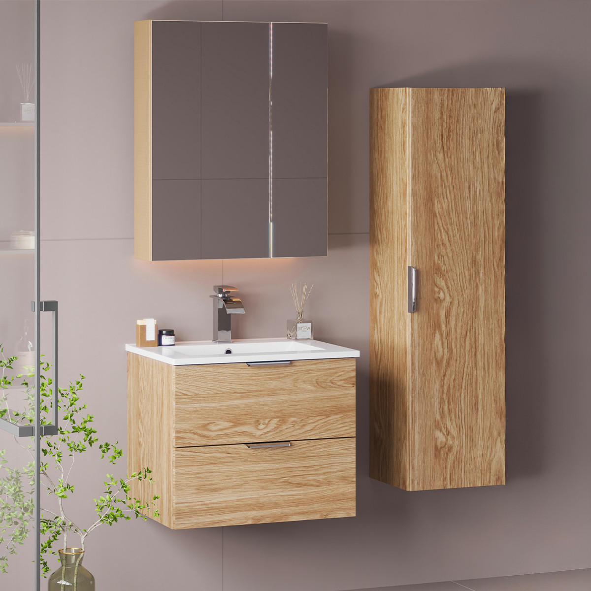 BADMÖBEL 60cm Astrid 2er-Set Holz - Braun, Holzwerkstoff (60/50/45.8cm) - Petits-meubles