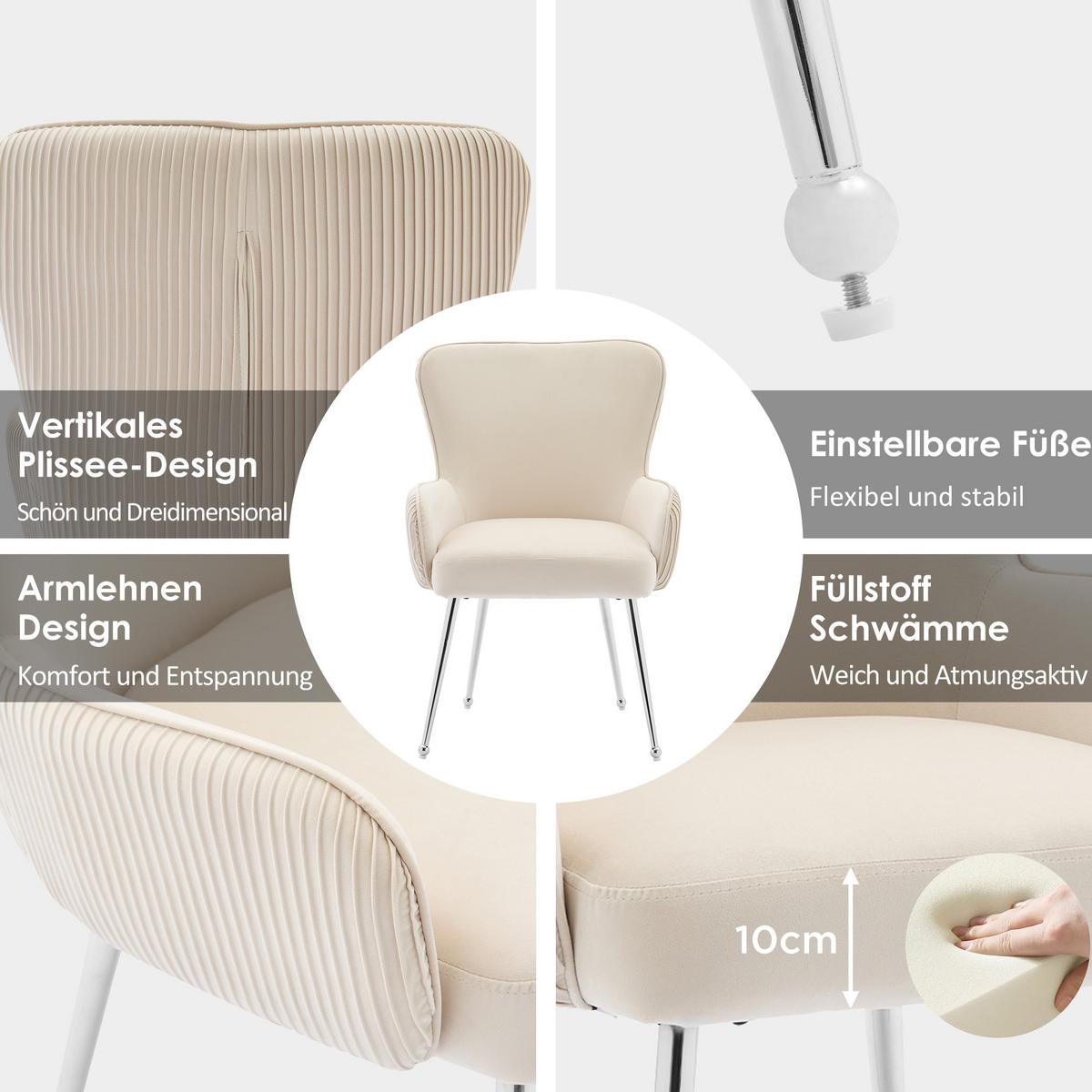 ESSZIMMERSTUHL 2er Set Samt Lounge Beige Silber Armlehnen - Beige, Textil (59.5/87/57cm) - FLIEKS