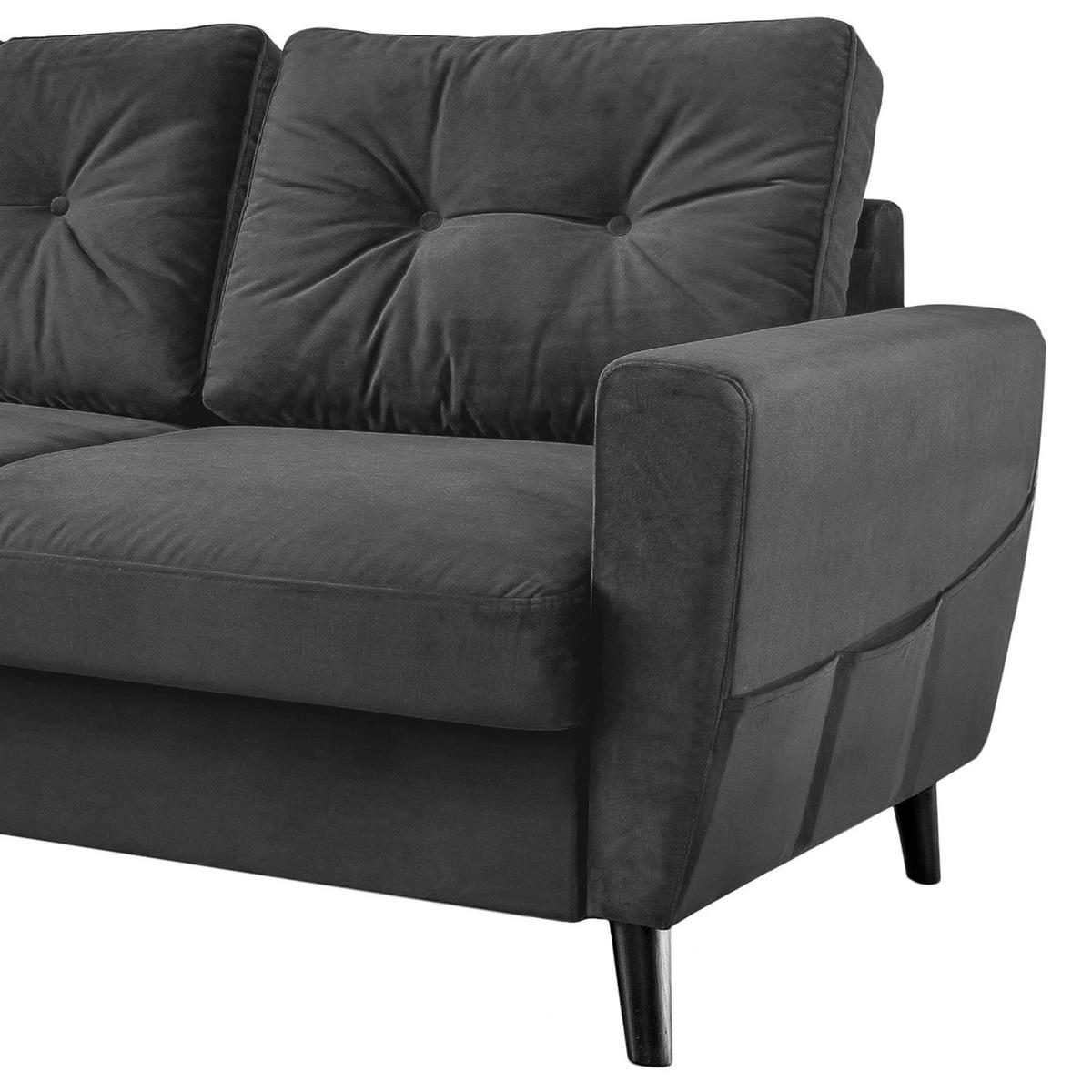 ECKSOFA mit Longchair - Dunkelgrau/Schwarz, Buchenholz/Textil (233/148cm) - home24