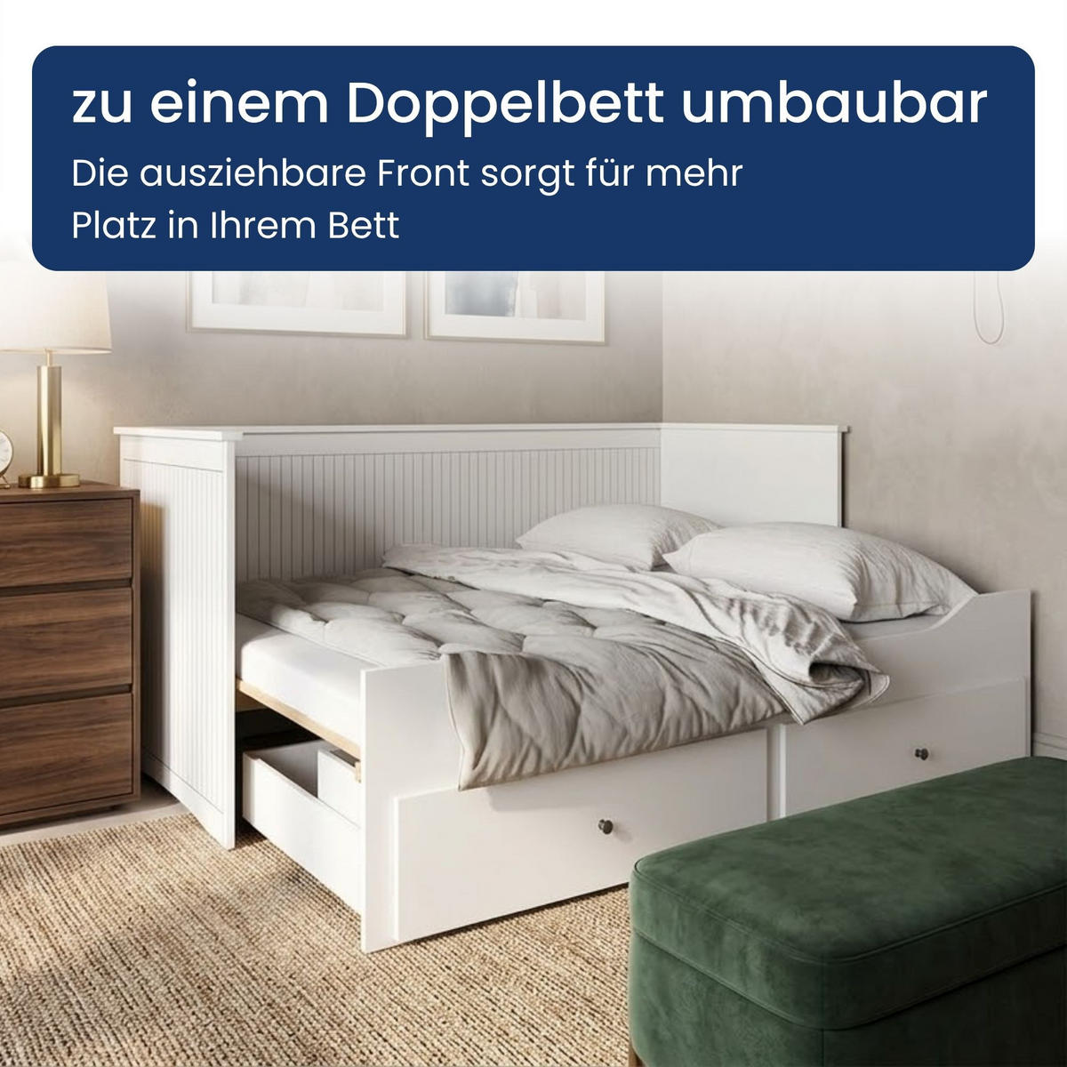 KLAPPBETT mit zwei Matratzen und Schubladen in Weiß - Weiß, Holzwerkstoff (80/200cm) - Home Collective