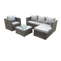 GARTENMÖBELSET mit Couchtisch Polyrattan 5-Sitzer - Dunkelgrau/Grau, Glas/Kunststoff - Fimous