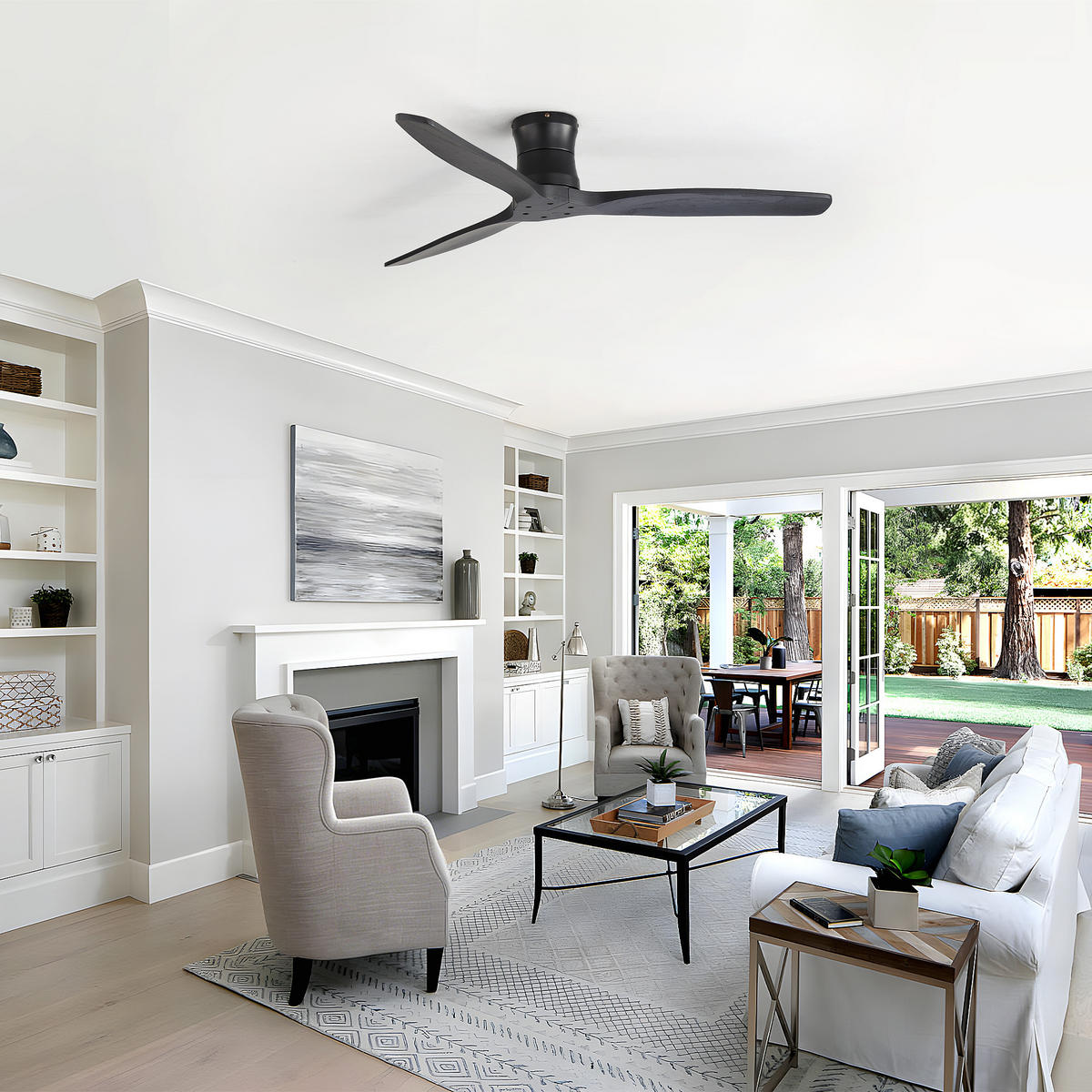 DECKENVENTILATOR 52Zoll Schwarz Ohne Licht Massivholz Flügel Schlafzimmer - Schwarz, Kunststoff (132.08/132.08/28.5cm) - CASIVA