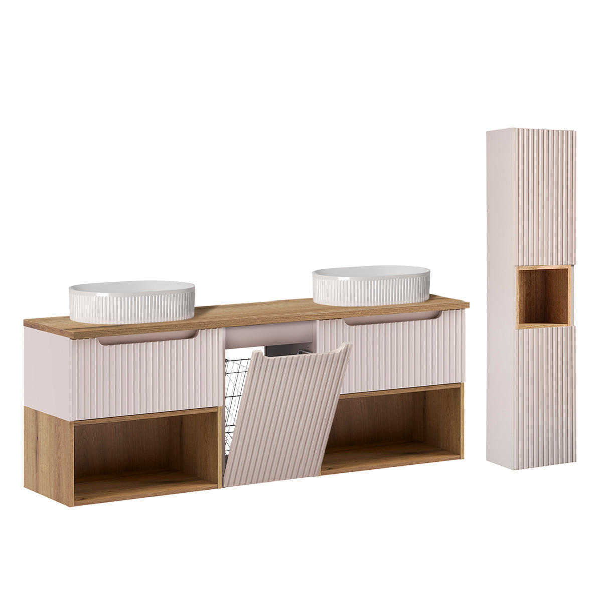 BADMÖBEL 160.4cm Riva 2er-Set Kaschmir - Beige, Holzwerkstoff (160.4/60/40cm) - Petits-meubles