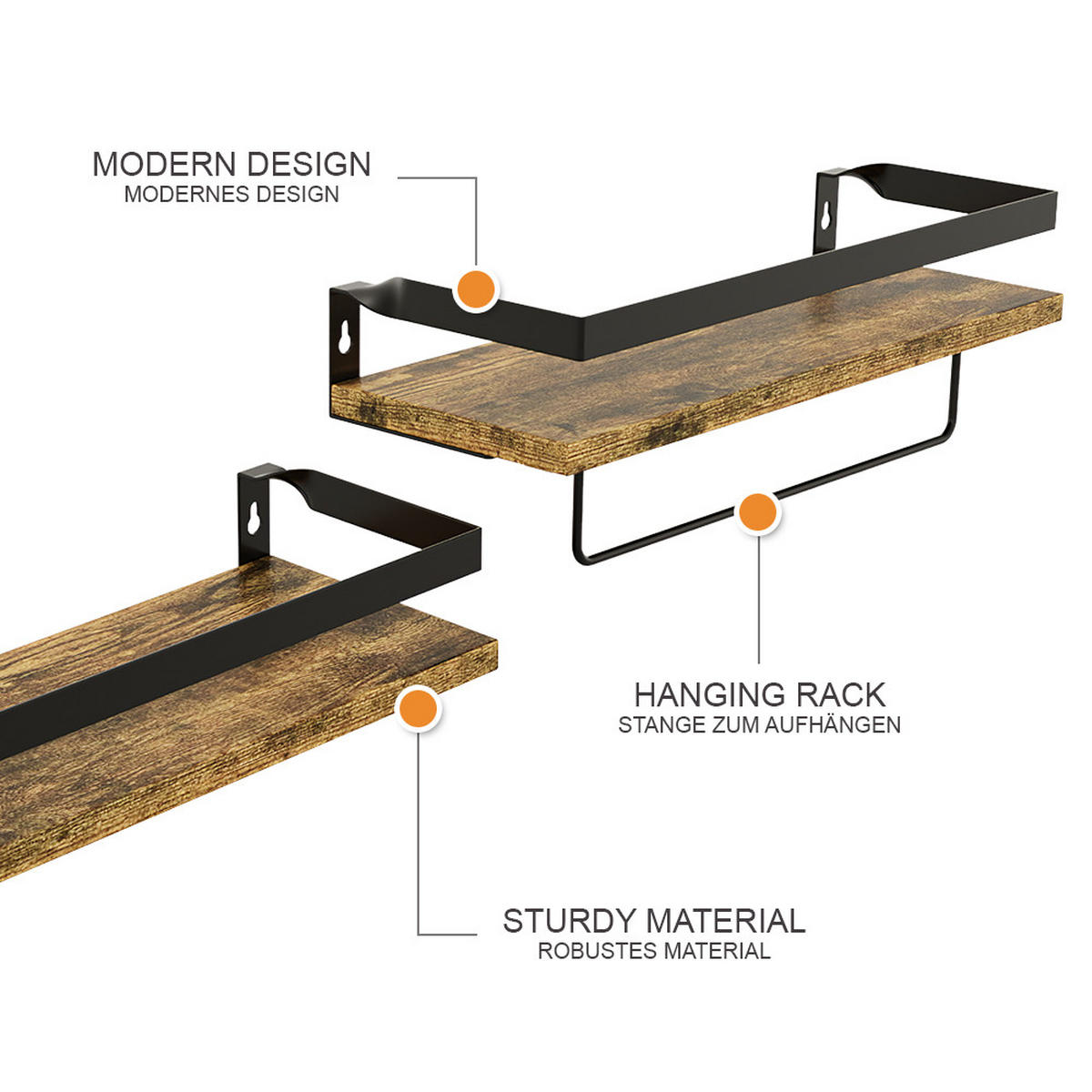 WANDREGAL Fyrk Eiche rustikal 43 x 13 cm 2er Set - Wildeiche, Holzwerkstoff (43/13/15cm) - Vicco