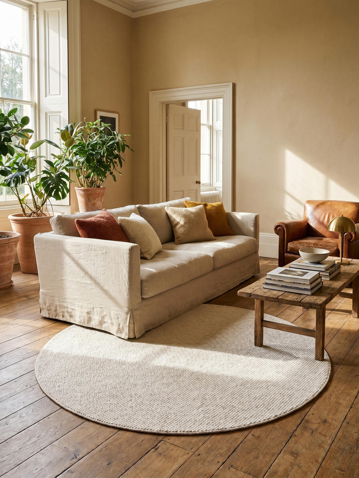 TEPPICH Flachgewebe LANGAU in Creme, meliert, Ø 200 cm - Beige, Textil (200/200cm) - KADIMA DESIGN