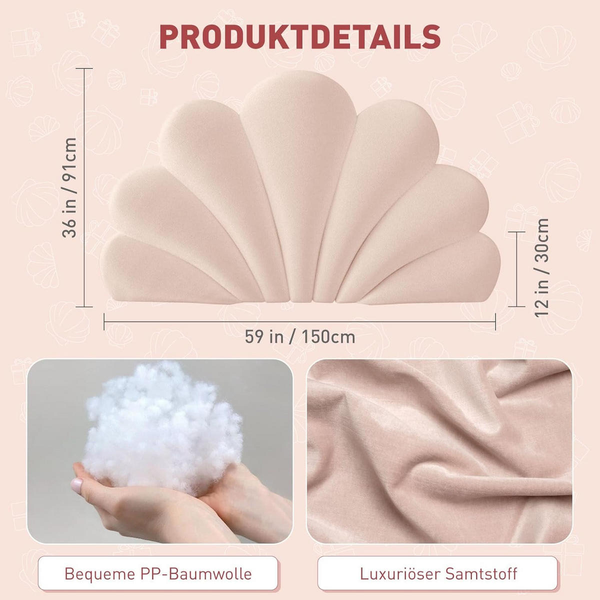 DEKOKISSEN SHELL Rosa - Pink, Textil (90/150cm) - Vercart