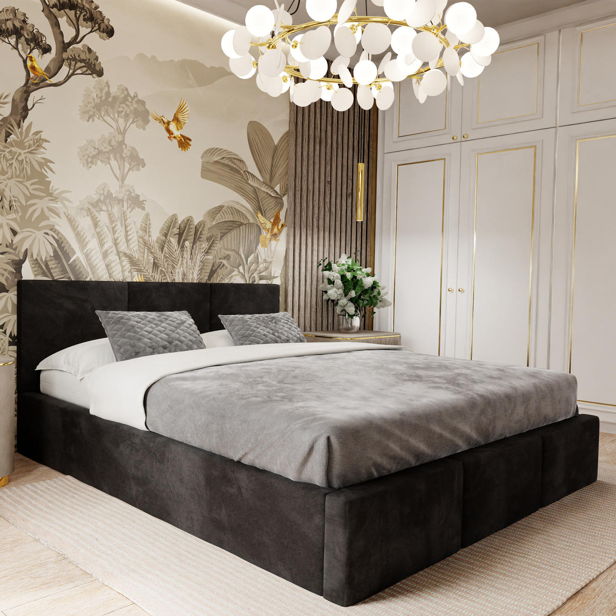 POLSTERBETT für Schlafzimmer Bett mit Stauraum Schwarz 180x200cm Kopfteil 100cm - Schwarz, Holzwerkstoff/Metall (180/200cm) - Muralo