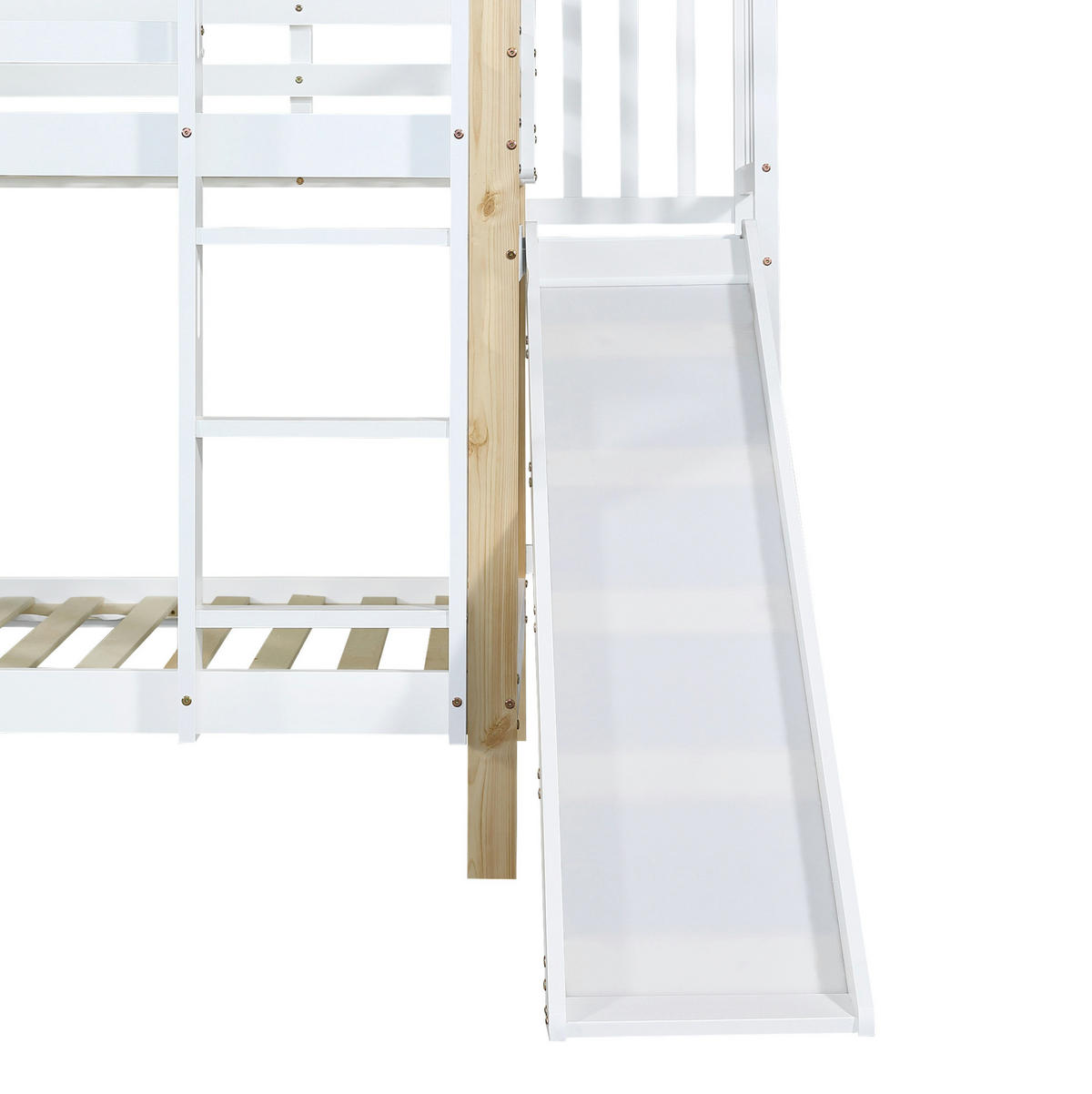 ETAGENBETT 90/200 cm mit Rutsche und Hausdesign in Weiß/Natur - Weiß, Holzwerkstoff (90/200cm) - OKMYHOME