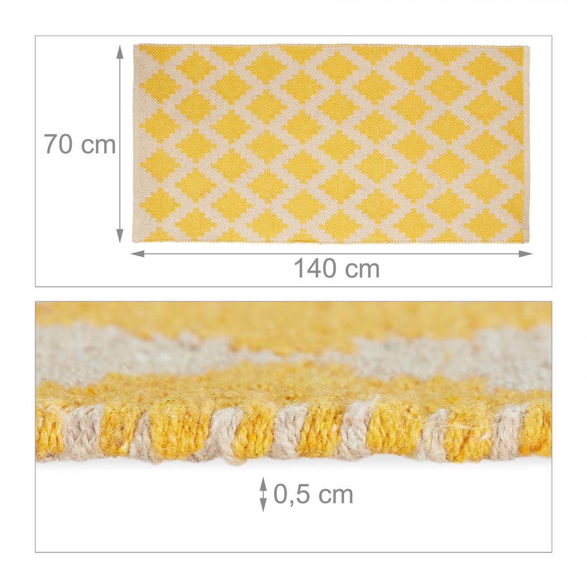 LÄUFER - Gelb/Beige, Textil (70/140cm) - Relaxdays