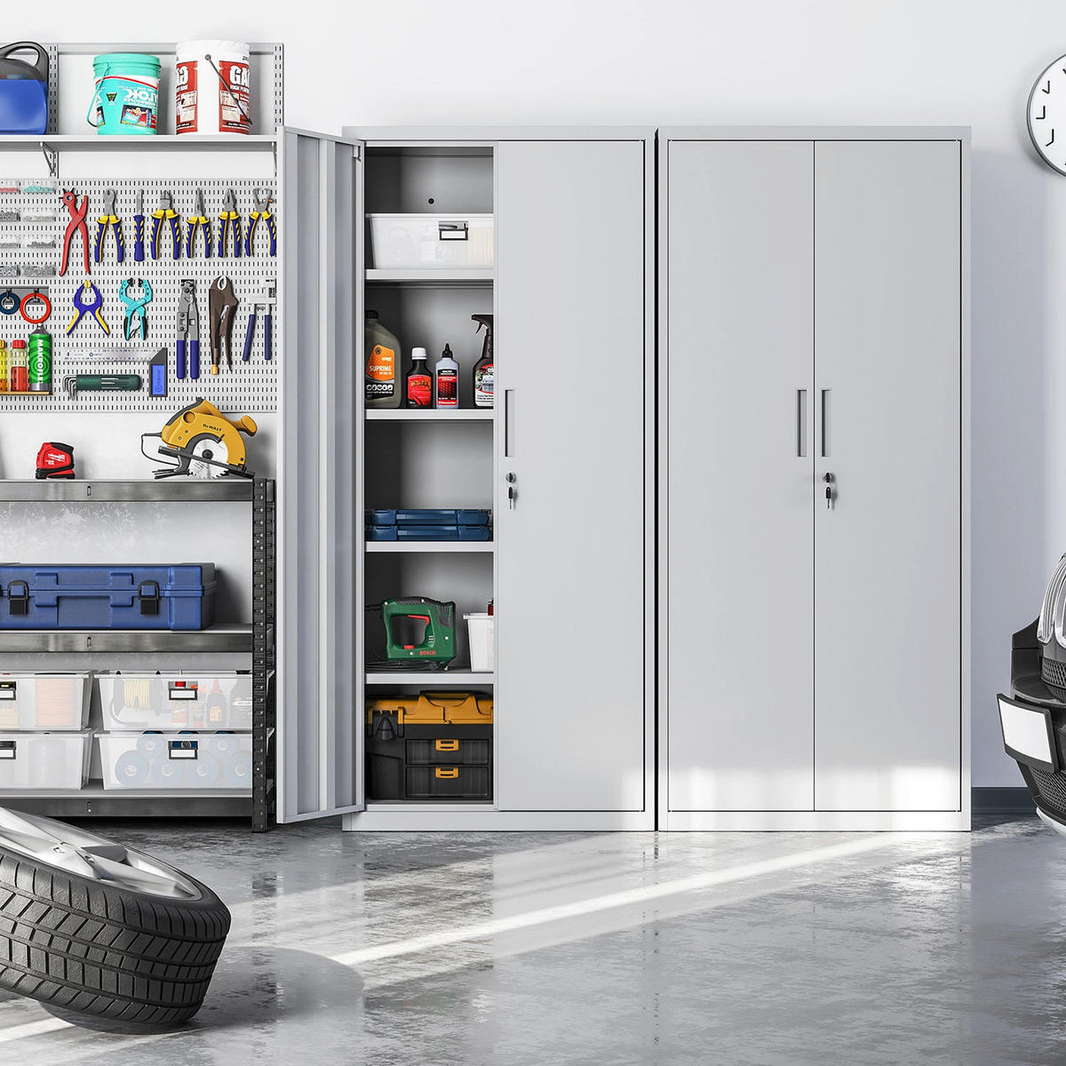 AKTENSCHRANK - Grau, Metall (40/180/80cm) - Hansiro