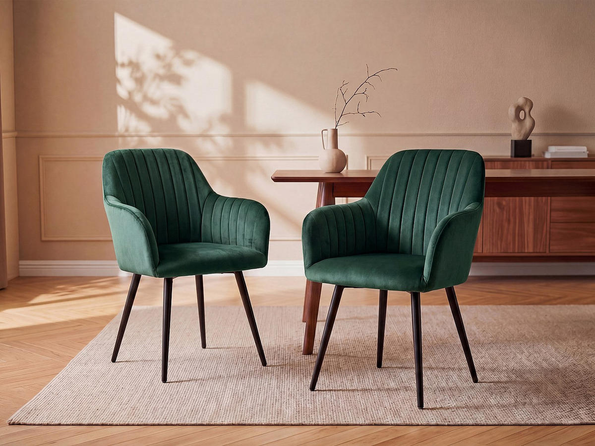 STUHL - 58 cm x 59 cm - Samt, Stoff - Smaragdgrün ELEANA - Grün, Textil (58/82/59cm) - Vente-Unique