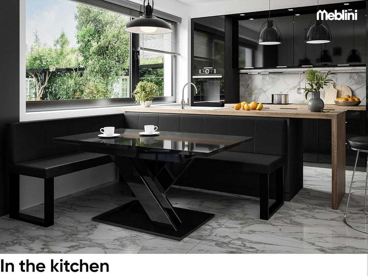 ECKBANK PETER_U - Schwarz, Leder (142/196cm) - Meblini