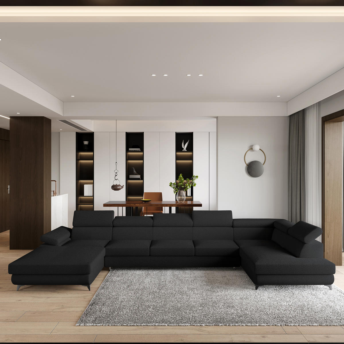 ROHOVÁ SEDAČKA MONTIVA černá - černá, kov/dřevo (410/190cm) - MASSENO