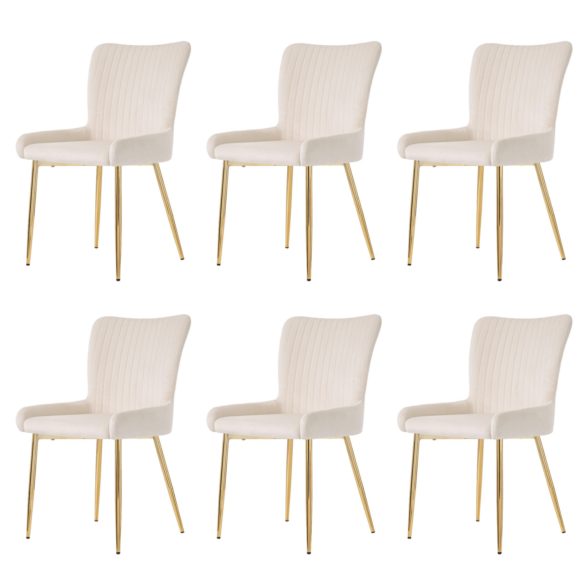 ARMLEHNSTUHL-SET DE-37030 6 Stück mit goldenen Metallbeinen Beige - Beige/Goldfarben, Metall (58/85/47cm) - ComfortXL