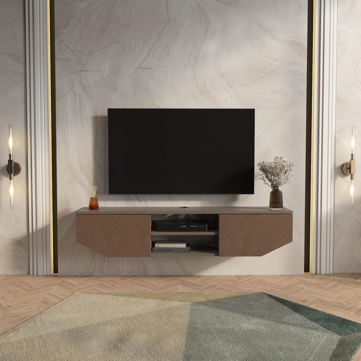 HÄNGENDE TV Einheit Hera Galaxie Vintage - Braun, Holzwerkstoff (30/12.5/150cm) - Decorotika