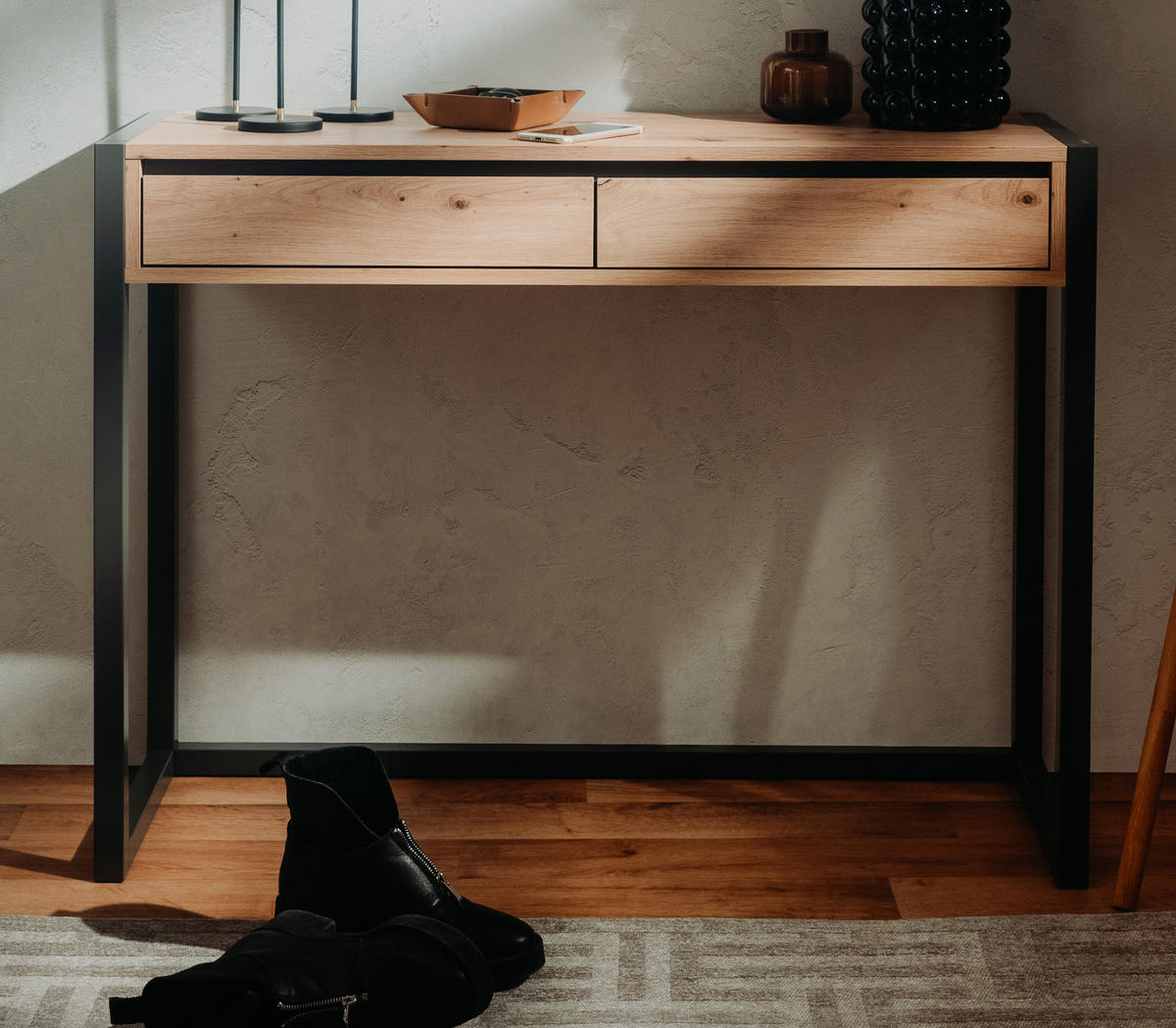 KONSOLENTISCH Eiche Artisan, grau 100 cm Industrial Design, Ablagetisch mit Schubladen - Anthrazit/Eiche Artisan, Holzwerkstoff (35/100/75cm) - Furn.Design