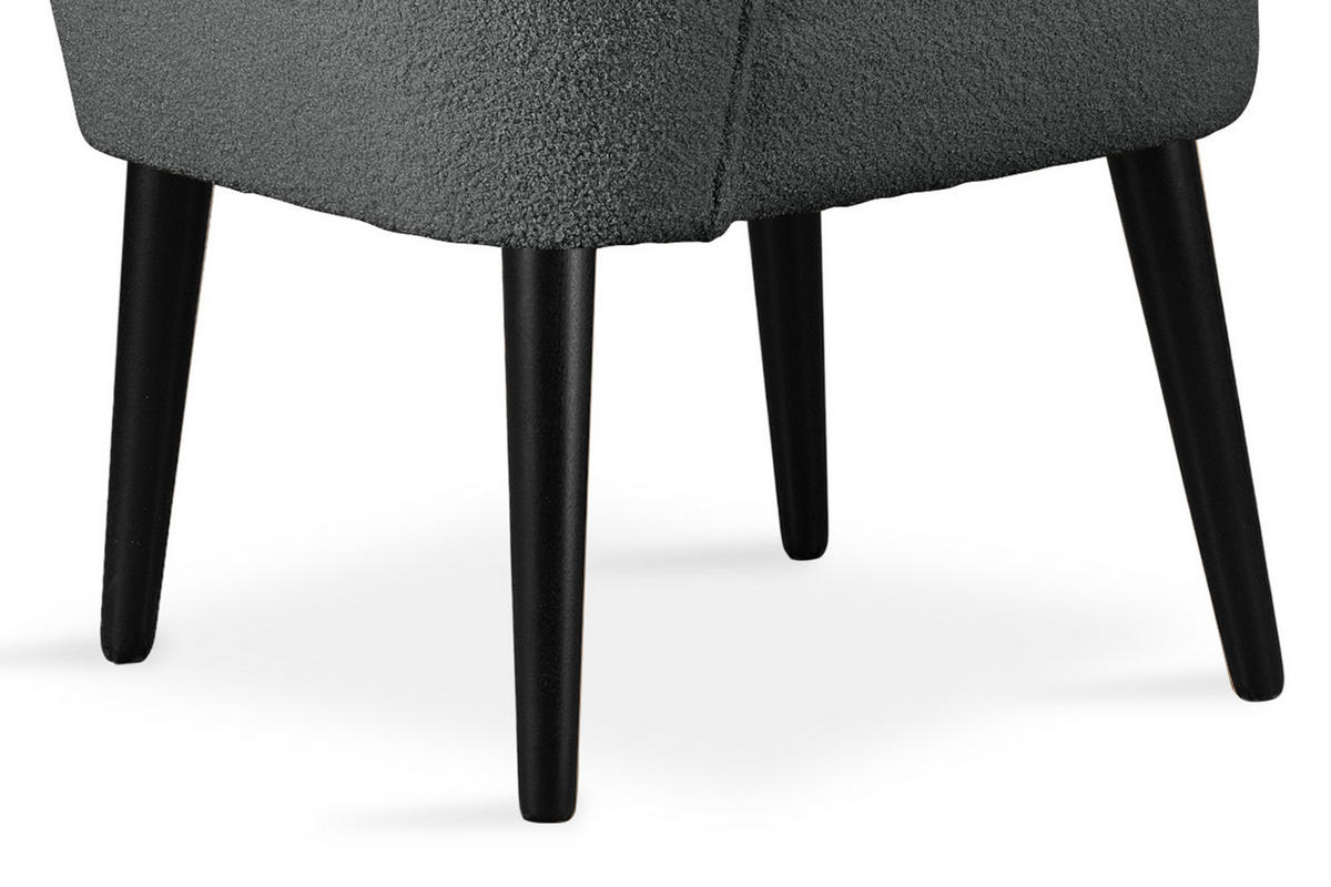 COCKTAILSESSEL APPA uf hohen schwarz lackierten Beinen aus Buchenholz, aus recyceltem Boucle-Stoff, Dunkelgrau/Schwarz - Dunkelgrau/Schwarz, Holz/Textil (63/89/65cm) - KONSIMO®