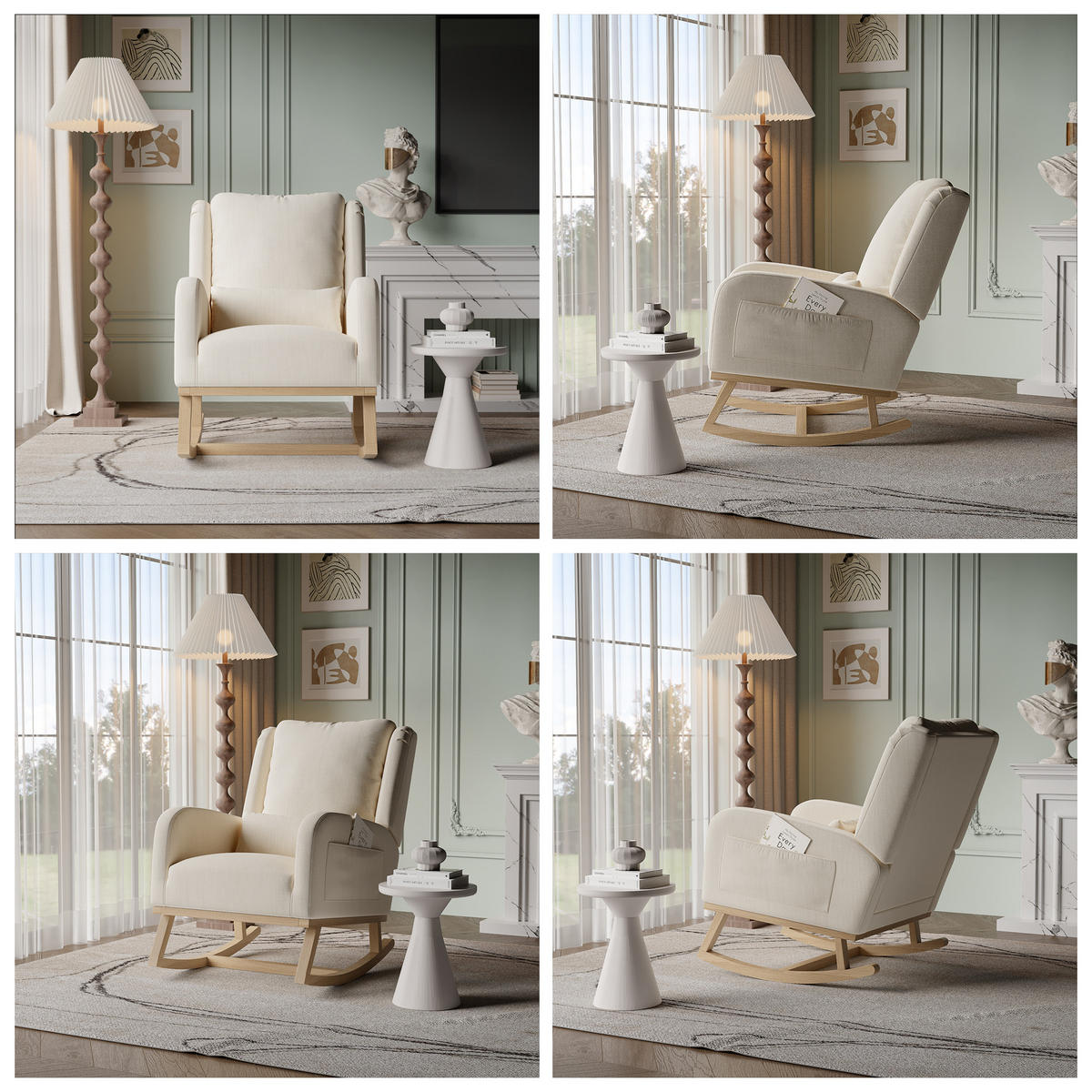 SCHAUKELSTUHL Schaukelsessel mit 2 Seitentaschen, Beige - Beige, Holz (93/96/68cm)