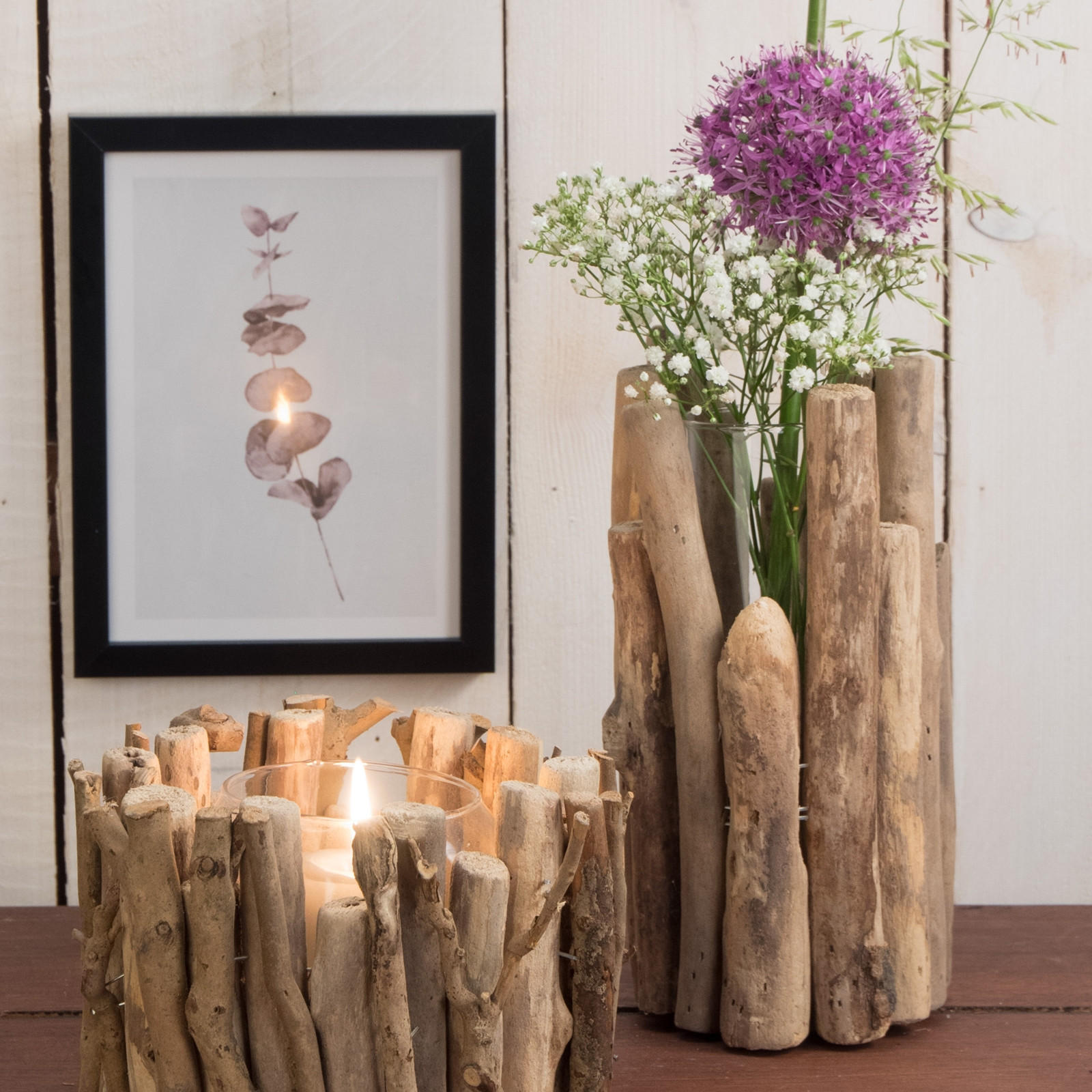 VASE Mira 22x11 cm, Treibholz, Glas naturfarben - Naturfarben, Holz (22cm) - DESIGN DELIGHTS