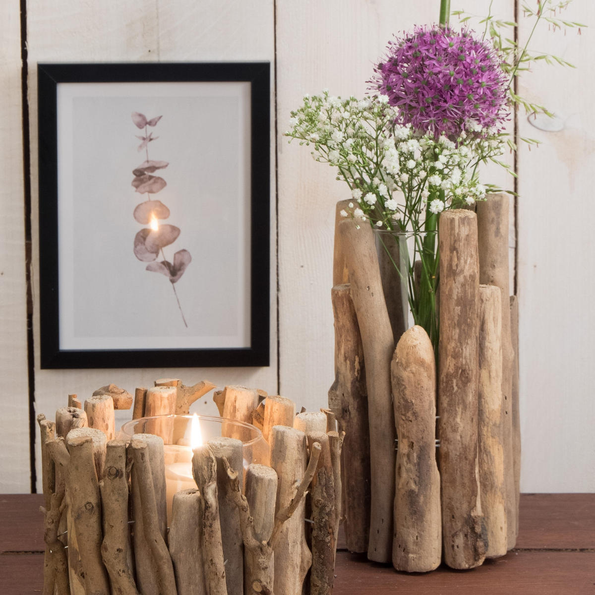 VASE Mira 22x11 cm, Treibholz, Glas naturfarben - Naturfarben, Holz (22cm) - DESIGN DELIGHTS