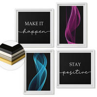 WANDBILDER 4er-Set - 50x50 cm & 40x60 cm Weißer Rahmen - Neonlinienwellen im Hintergrund - Weiß, Kunststoff (50/50cm) - ArtPrintCave